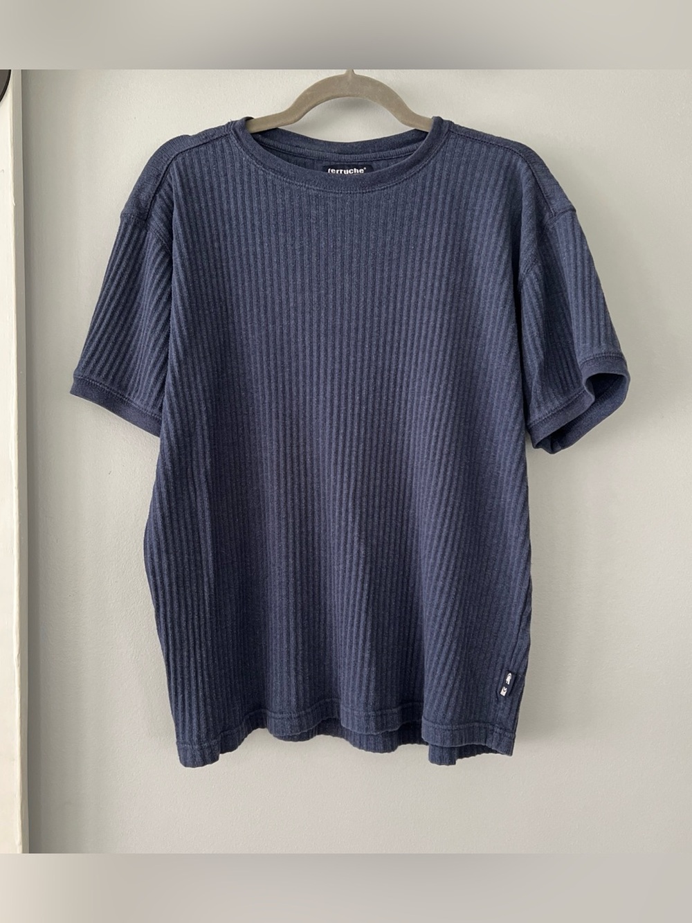Ferruche Ribbed Navy Short Sleeve Crew Tee